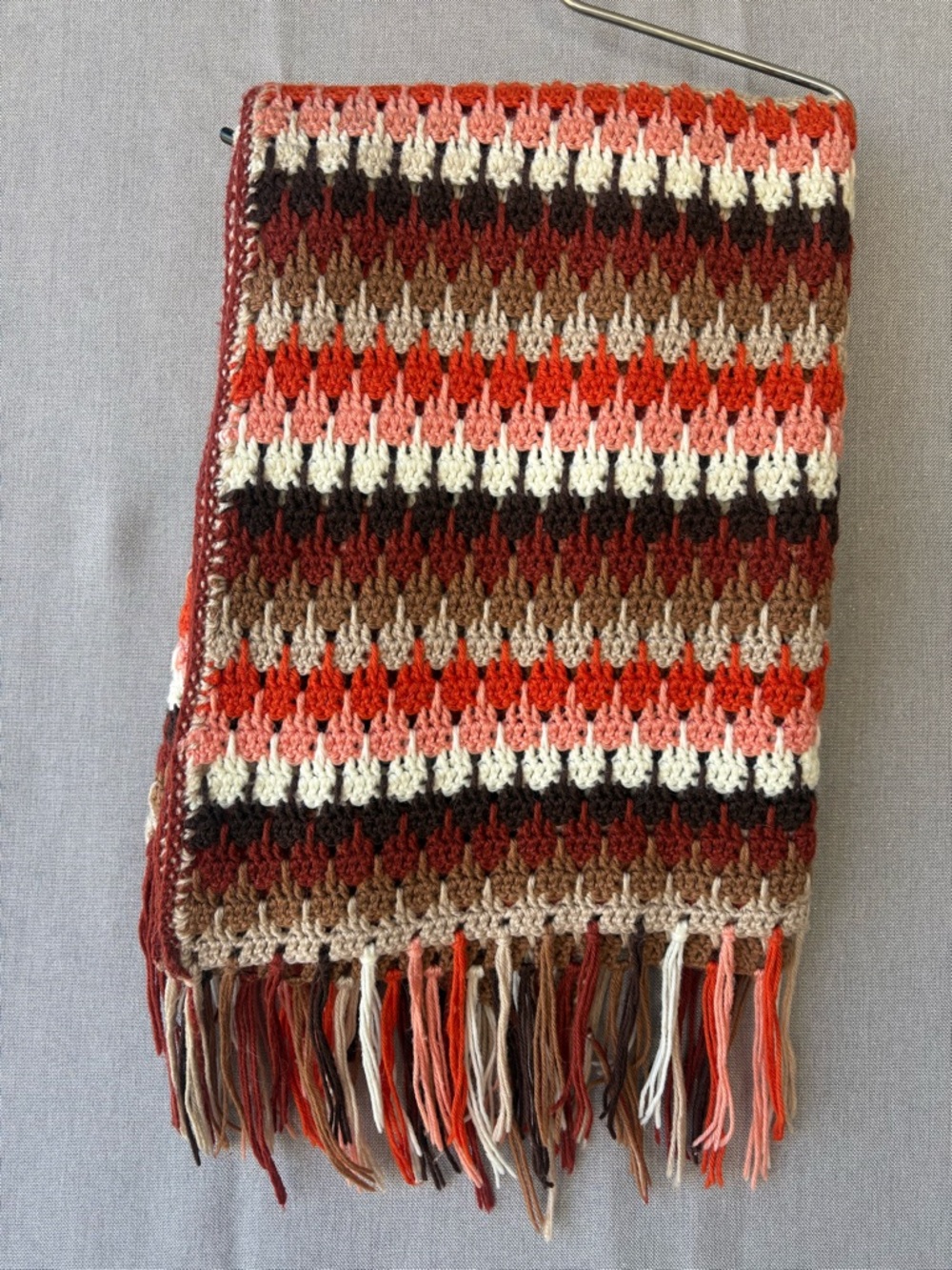 Handcrafted Multicolor Crochet Throw Blanket - timeless Warm Stripes w fringe.
